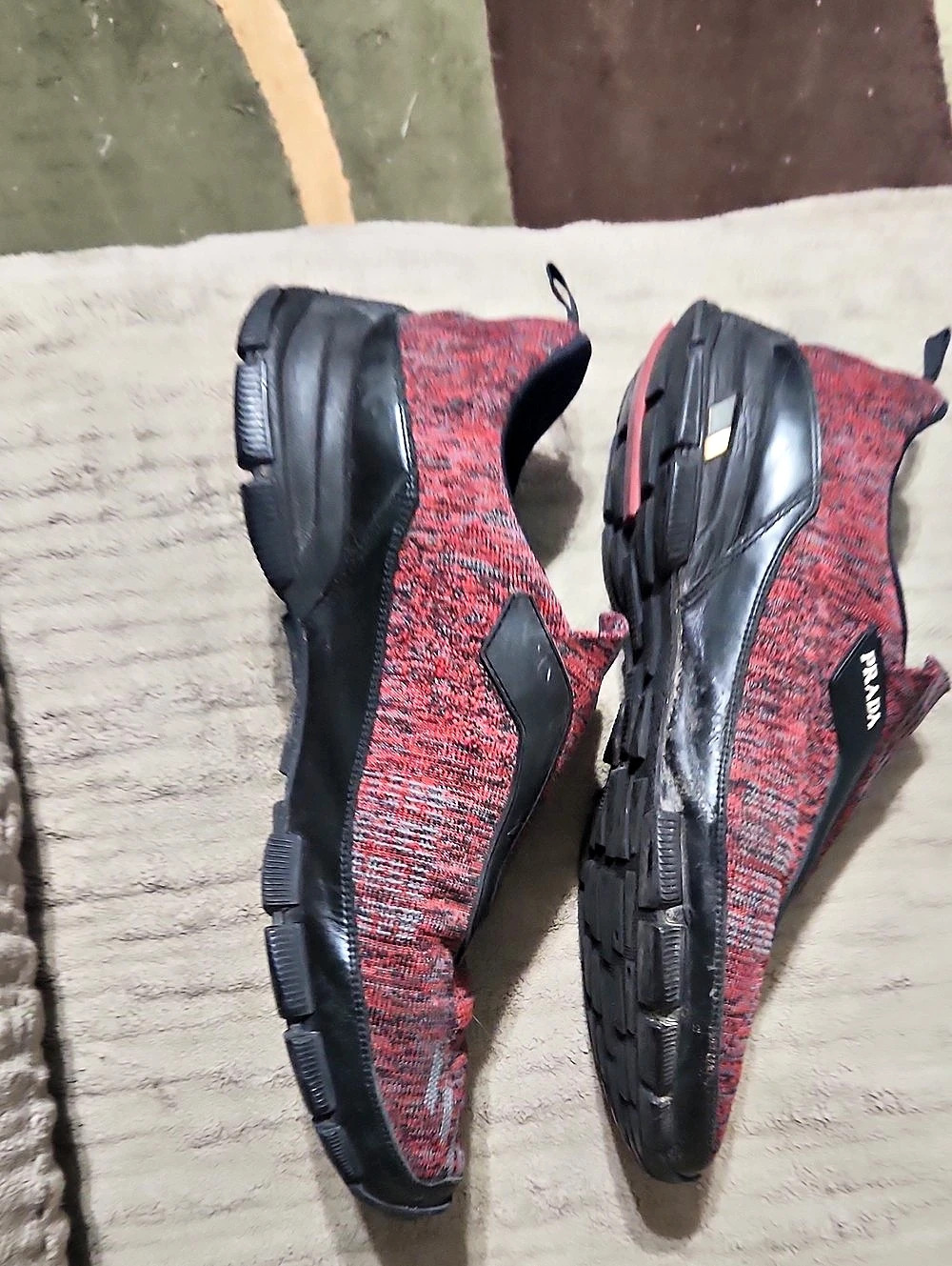 Prada Cloudbust Thunder Knit Sneakers Red & Black